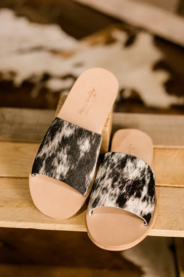 Kiki Hair-On-Hide Slides [Salt & Pepper] Slides ✙ON SALE NOW✙