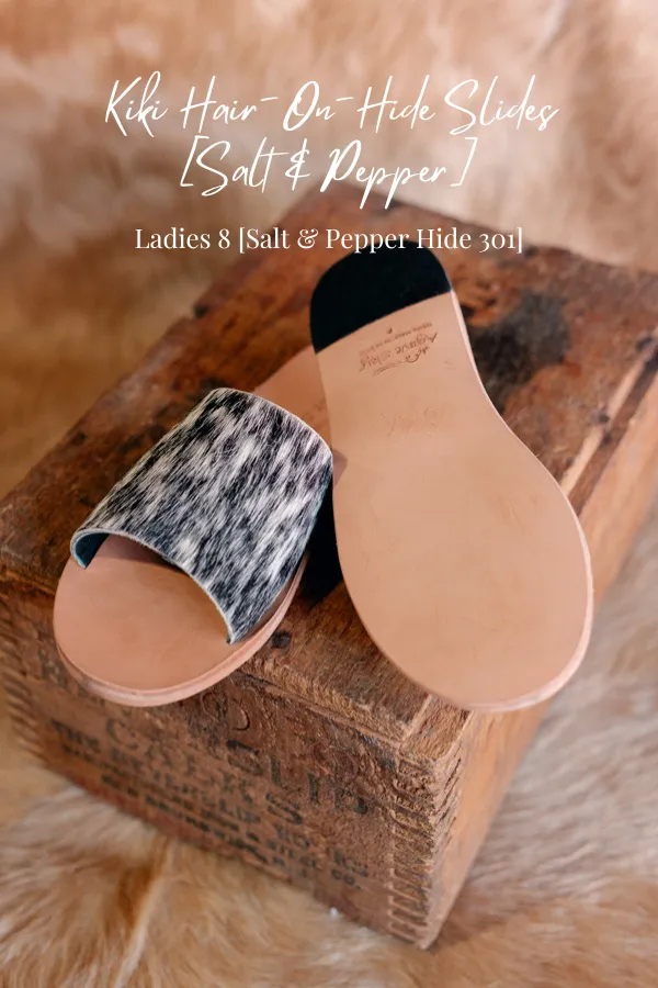 Kiki Hair-On-Hide Slides [Salt & Pepper] Slides ✙ON SALE NOW✙