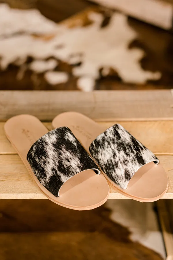 Kiki Hair-On-Hide Slides [Salt & Pepper] Slides ✙ON SALE NOW✙