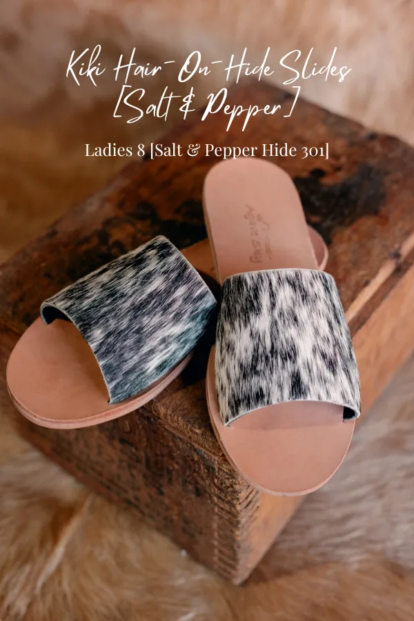 Kiki Hair-On-Hide Slides [Salt & Pepper] Slides ✙ON SALE NOW✙