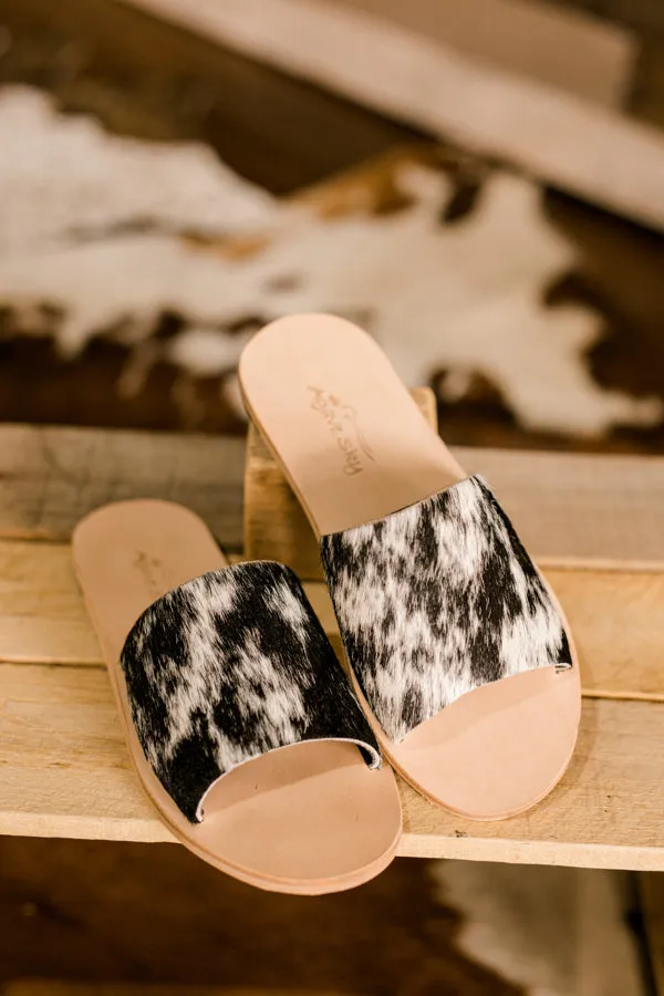 Kiki Hair-On-Hide Slides [Salt & Pepper] Slides ✙ON SALE NOW✙