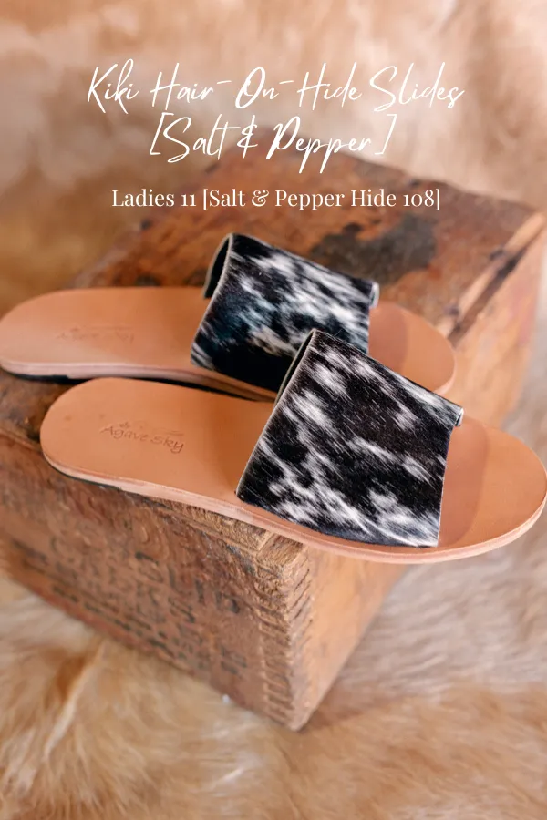 Kiki Hair-On-Hide Slides [Salt & Pepper] Slides ✙ON SALE NOW✙