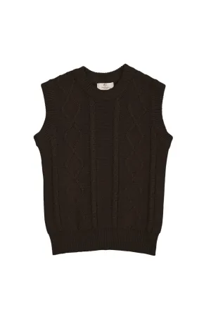 KNITTED CABLE VEST - DARK BROWN