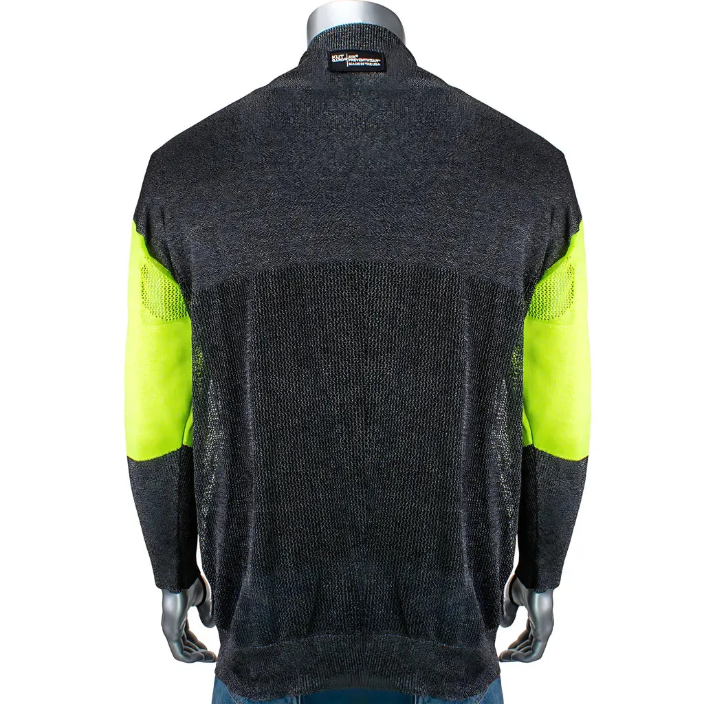 Kut Gard P190BP-PP1-TL-XS ATA Blended Cut Resistant Pullover with Removable Belly Patch, Hi-Vis Sleeves and Thumb Loops