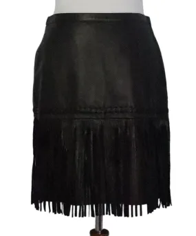 L'Agence Black Leather Fringe Skirt sz 4