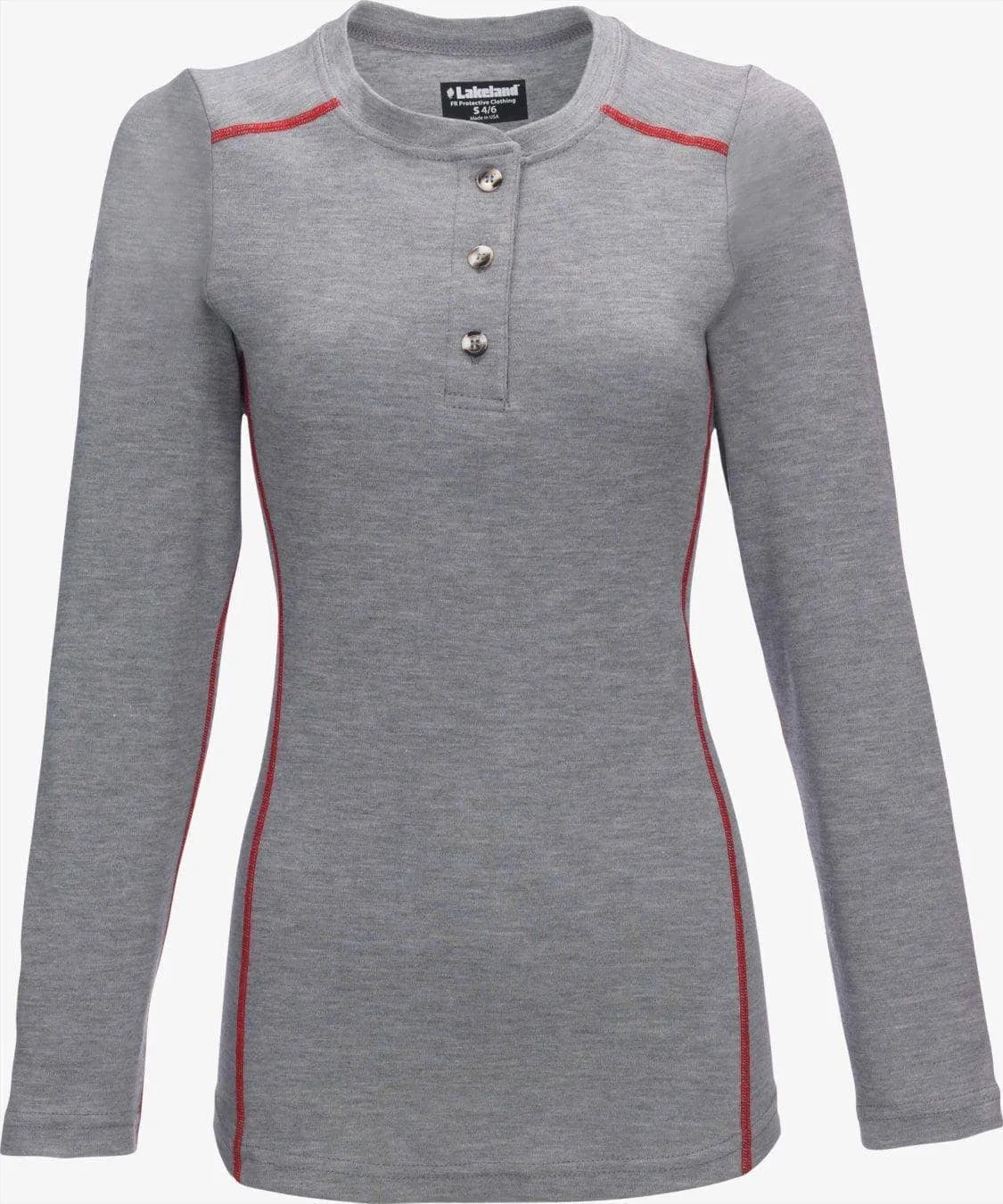 LAKELAND FR - Womens cut.  Henley knit shirt. Dual certified, NFPA 70E, 2112 certified-Heather Gray