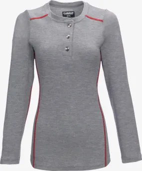 LAKELAND FR - Womens cut.  Henley knit shirt. Dual certified, NFPA 70E, 2112 certified-Heather Gray