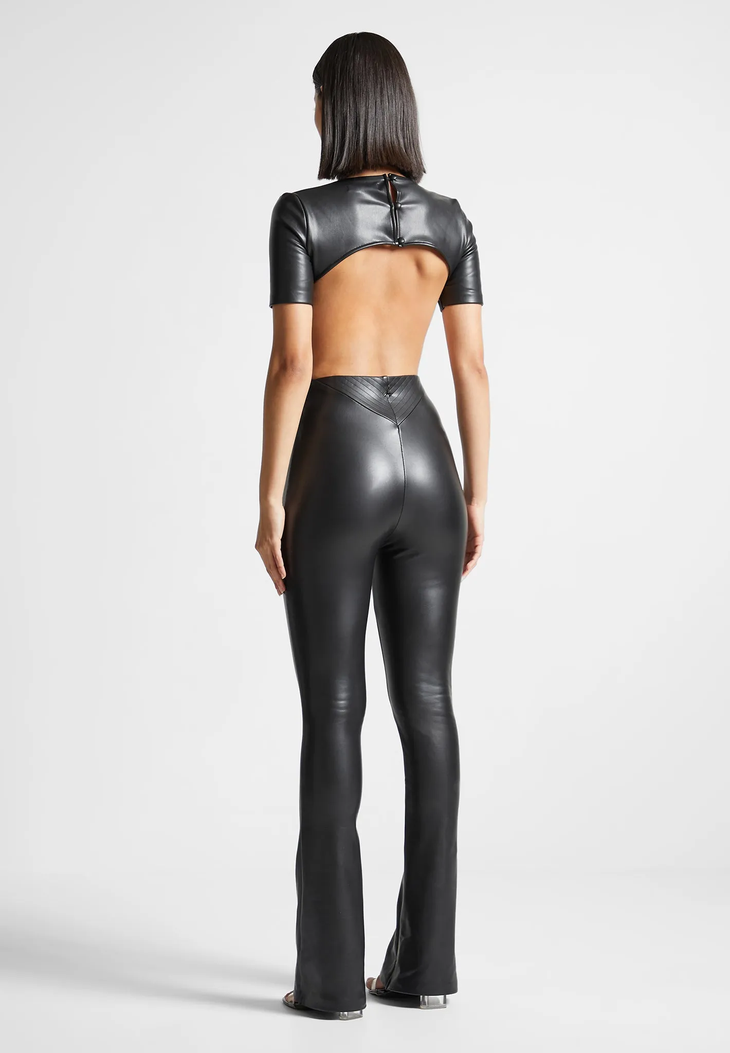 Leather Backless Jumpsuit - Black