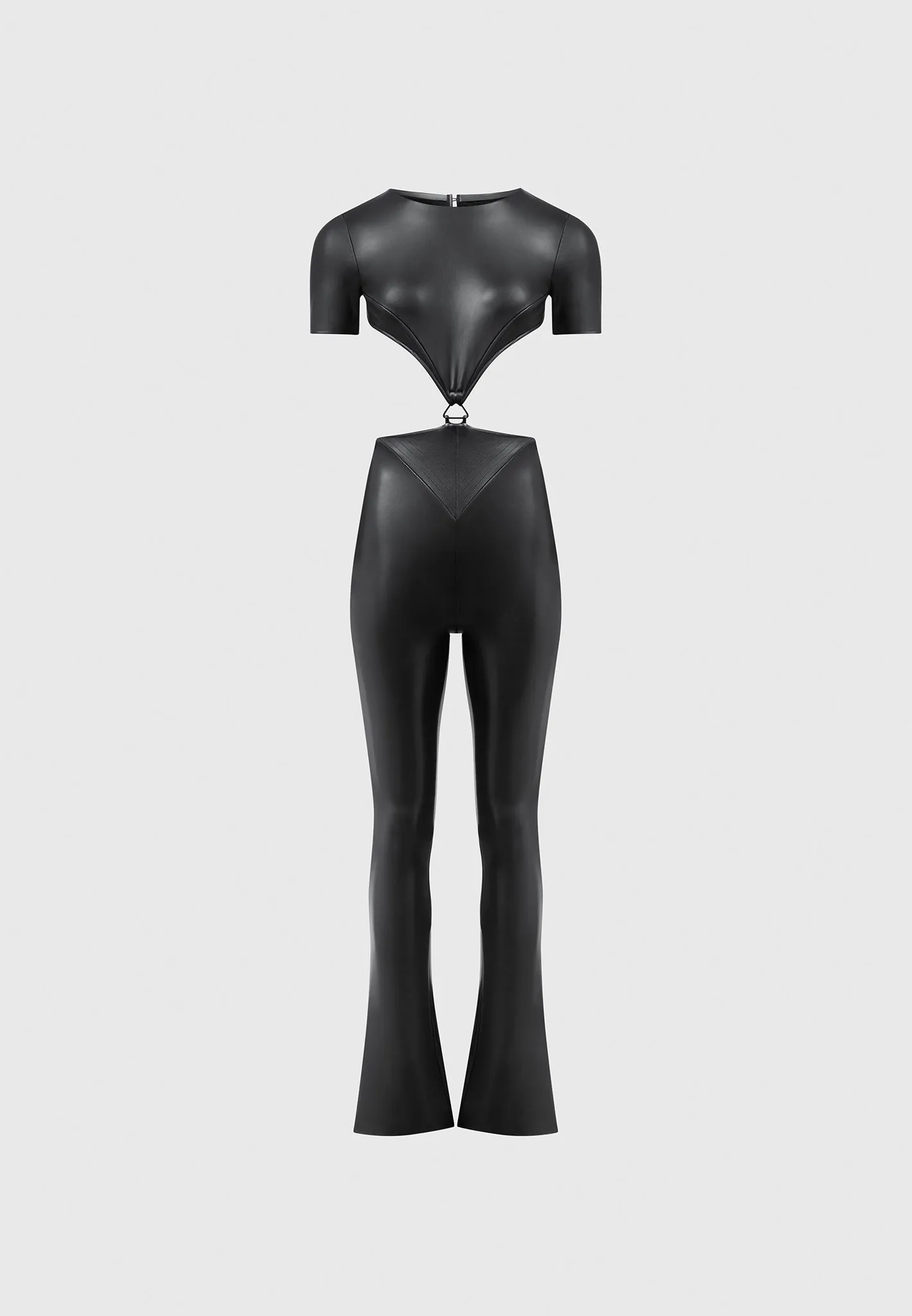 Leather Backless Jumpsuit - Black