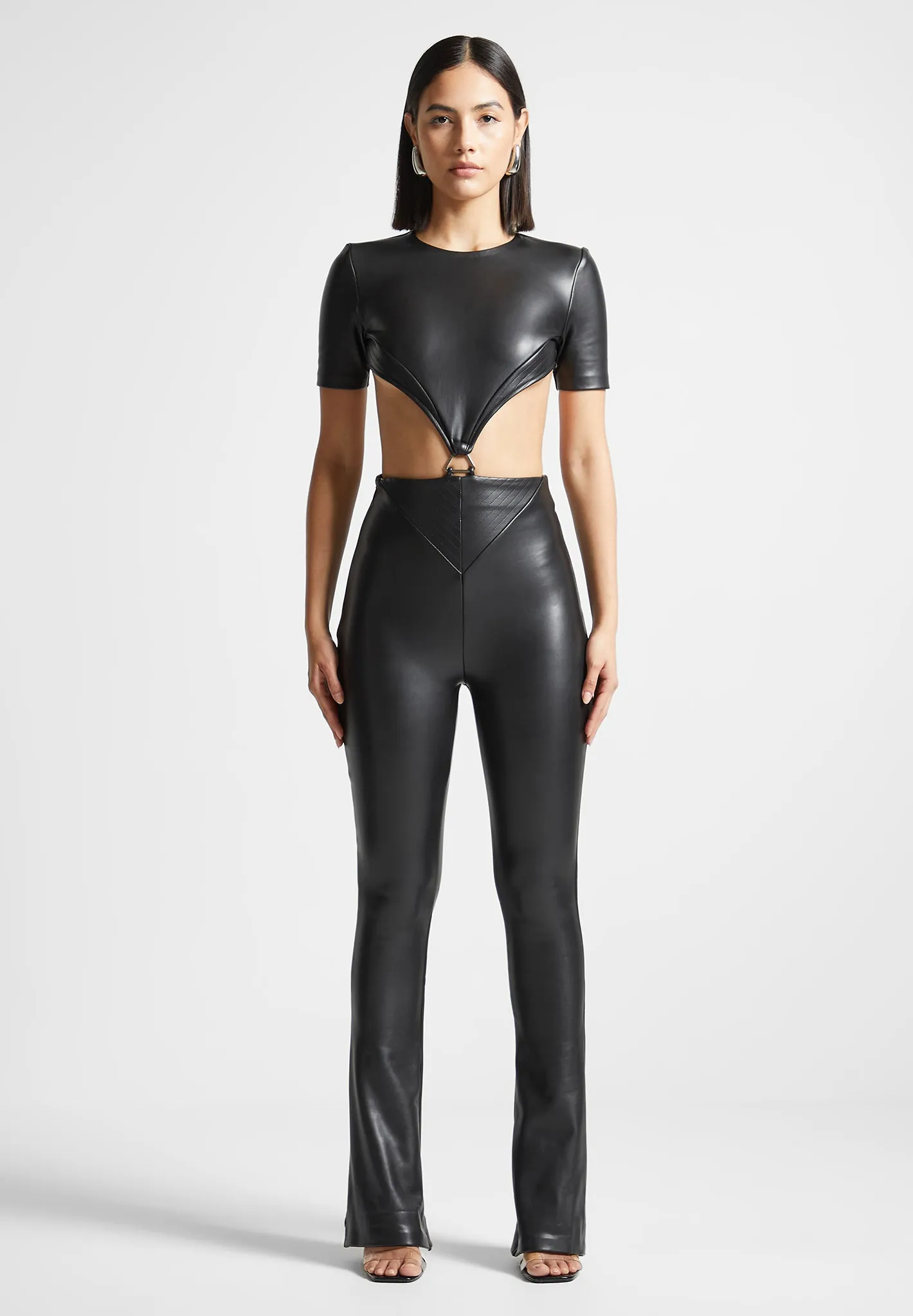 Leather Backless Jumpsuit - Black