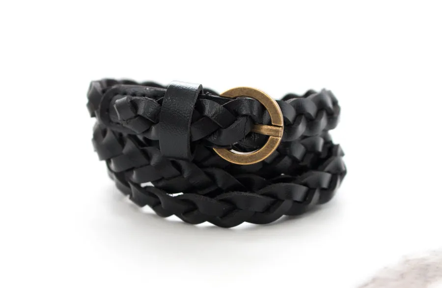 Leather Braided Skinny Belt