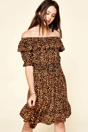 Leopard Printed Woven Dress - Ships from The USA