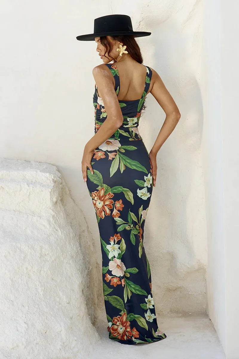 Maiori Maxi Dress in Black Floral