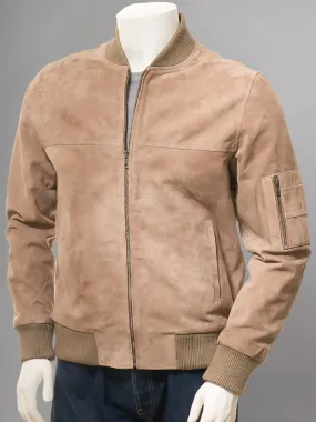 Mens Biker Distressed Suede Camel Leather Jacket