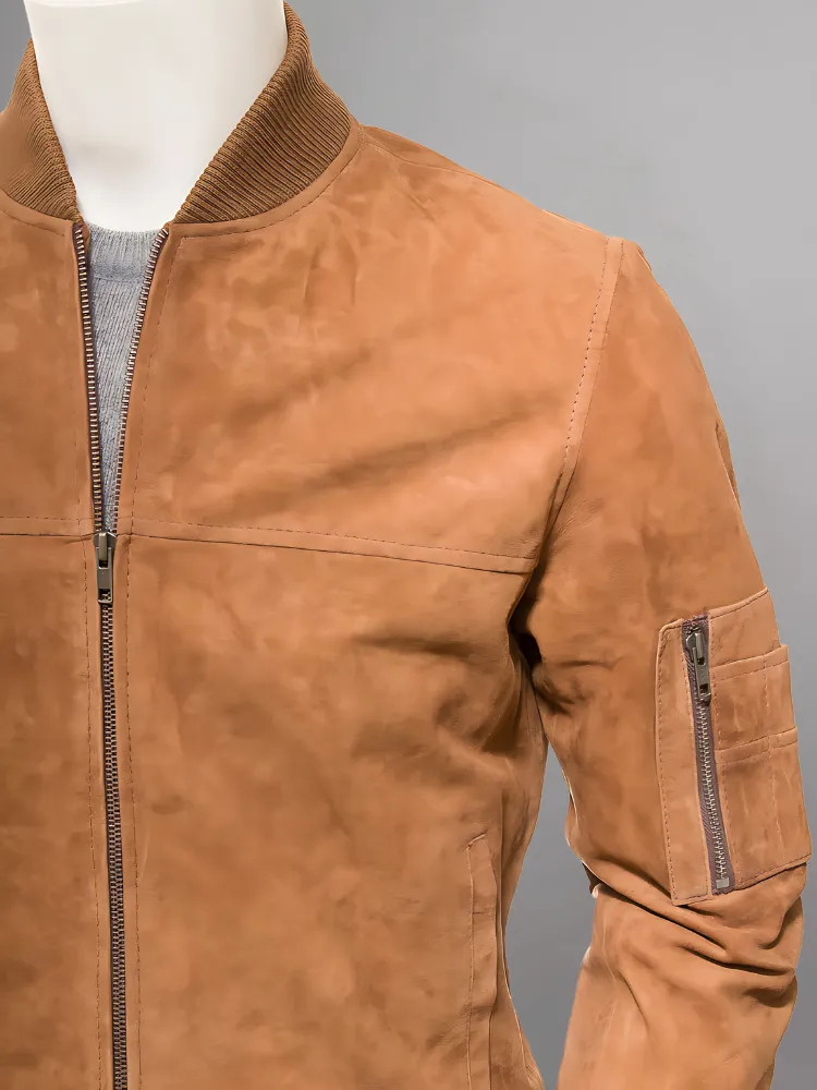 Mens Biker Distressed Suede Camel Leather Jacket