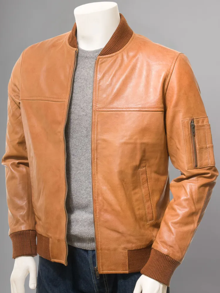 Mens Biker Distressed Suede Camel Leather Jacket