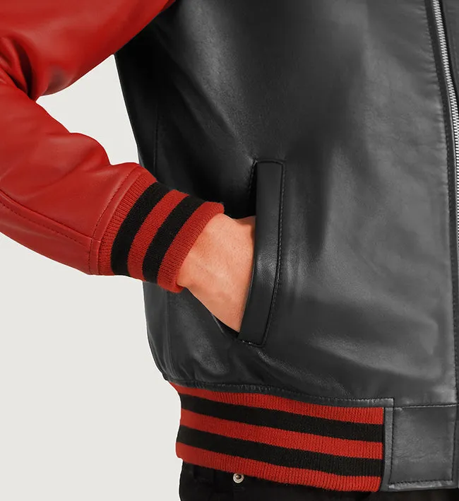 Men's Black & Red Leather Varsity Jacket