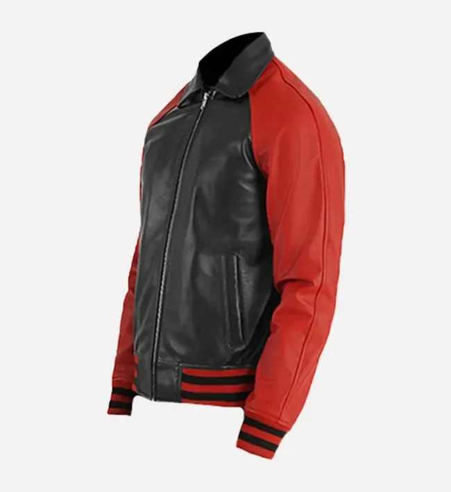 Men's Black & Red Leather Varsity Jacket