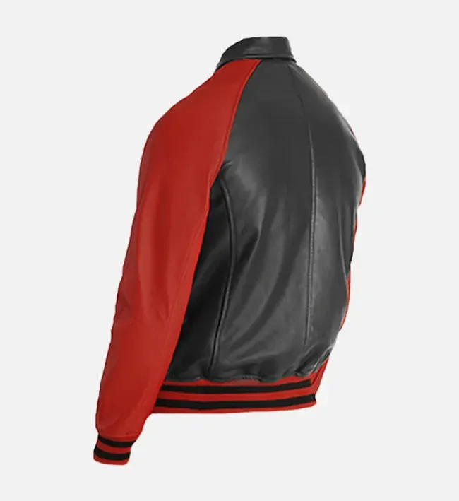 Men's Black & Red Leather Varsity Jacket