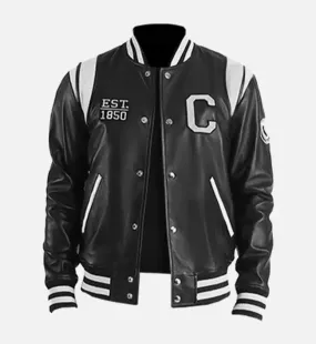 Men's California Black Leather Varsity Jacket