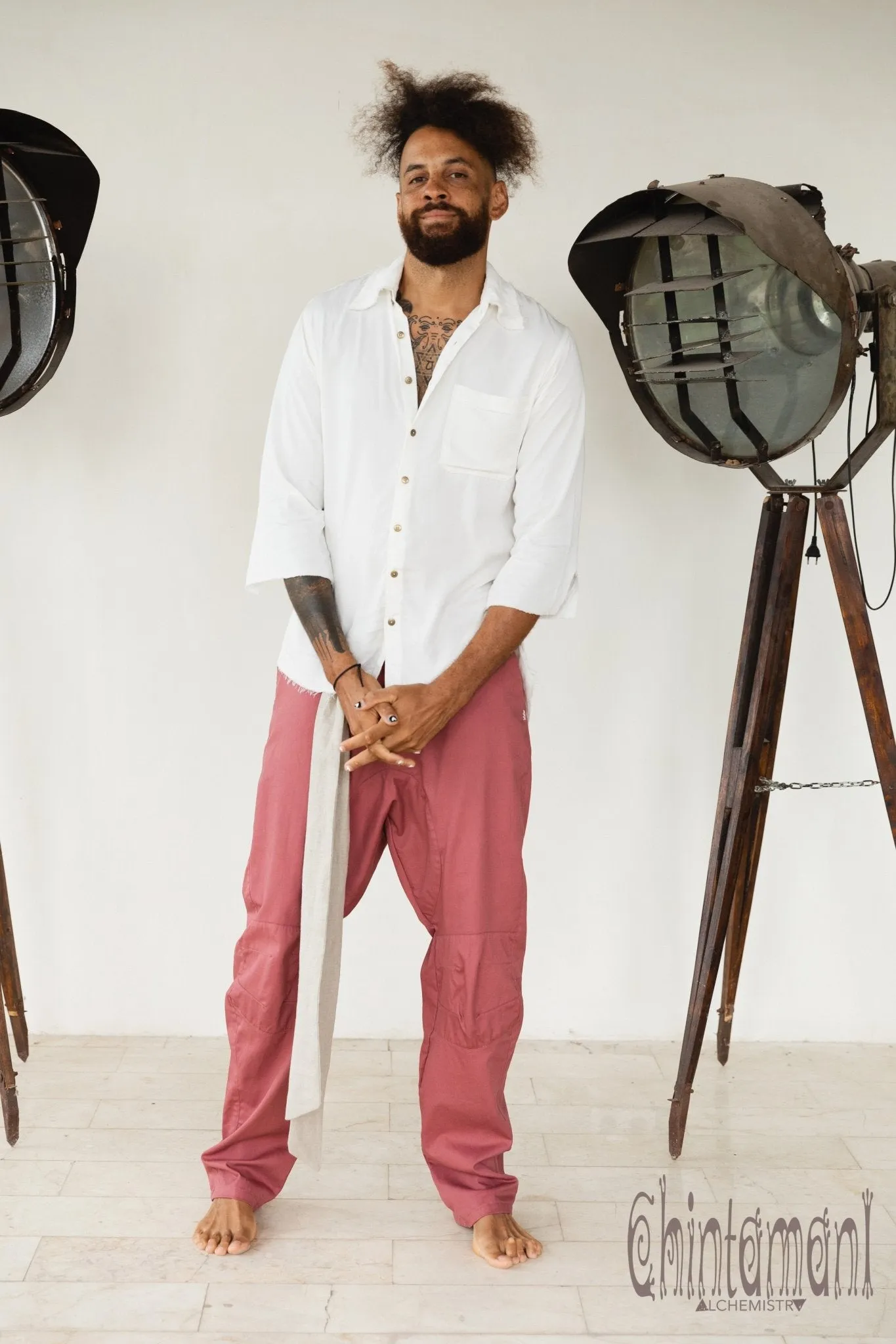 Mens Cotton Twill Long Pants / Raspberry Pink