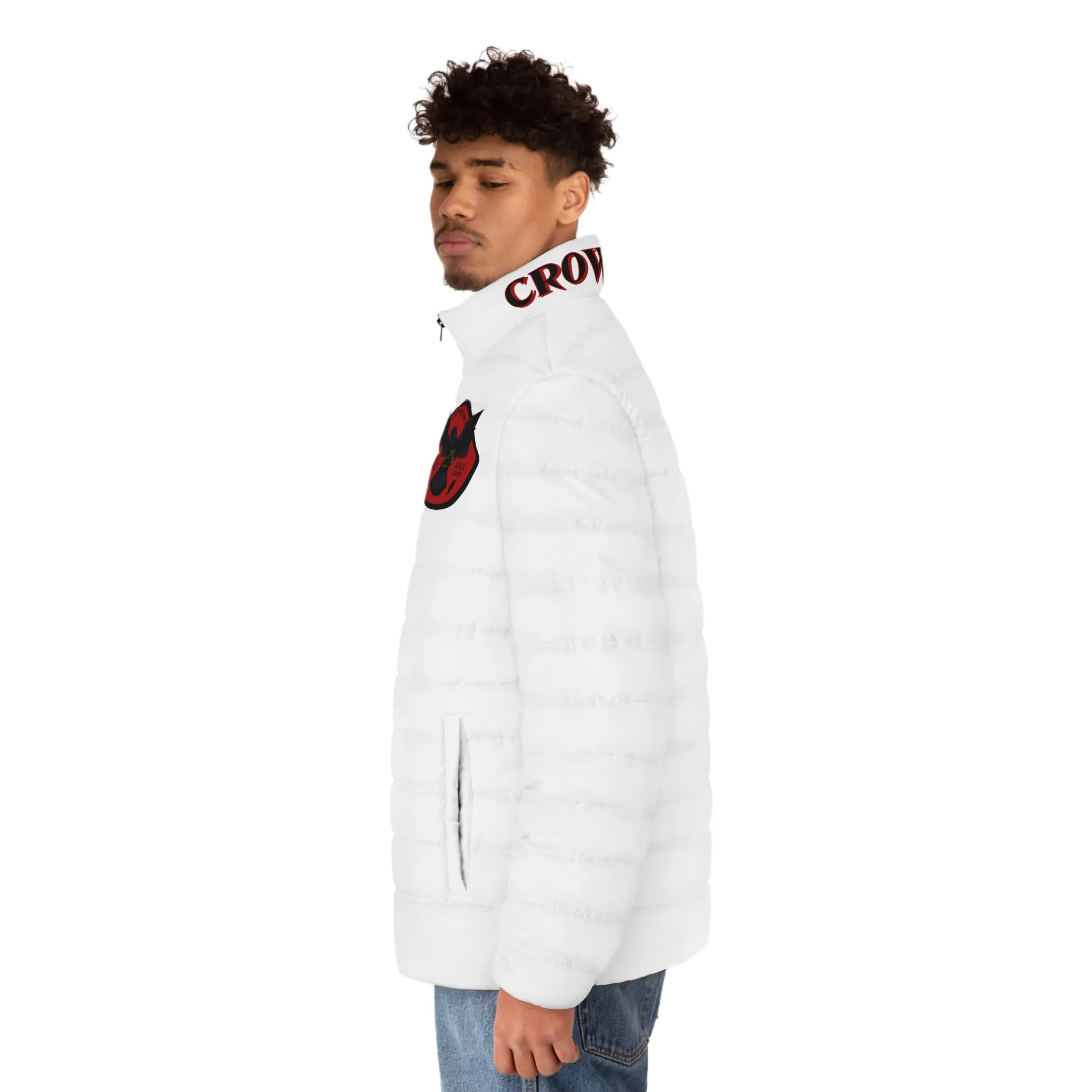 Men's CROWGODSHI 2nd GEN Puffer Jacket, WHITE W/ BURGUNDY LOGO