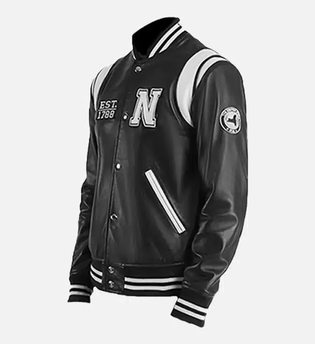 Men's New York Black Leather Varsity Jacket