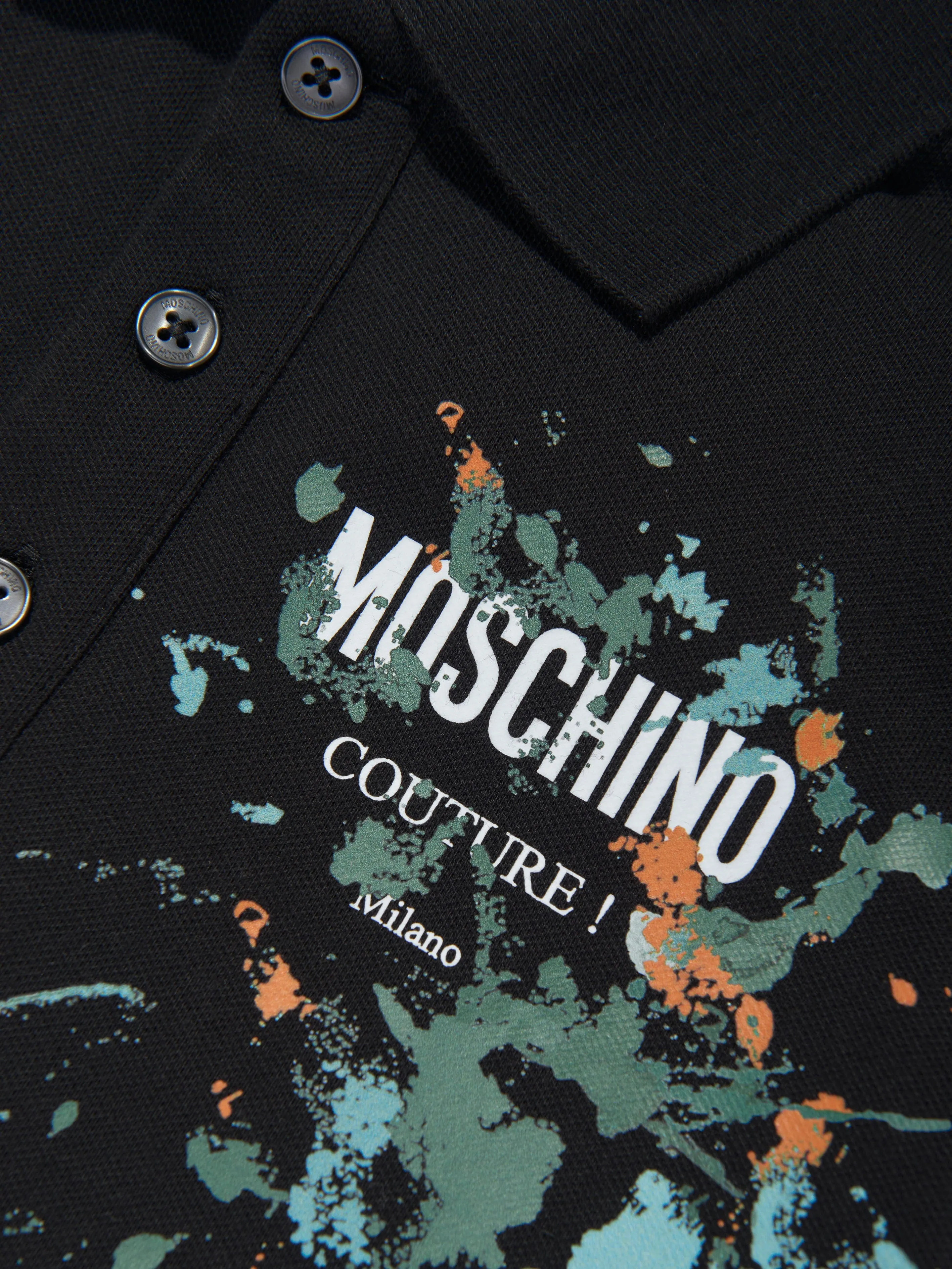 Moschino Boys Paint Splatter Polo Shirt in Black