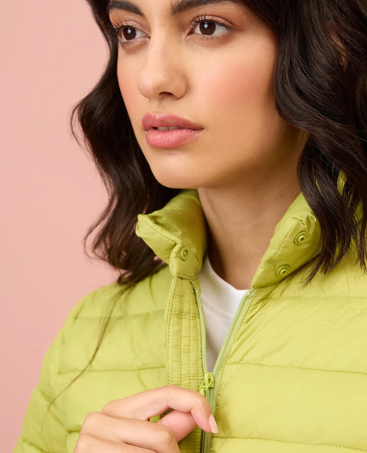 NYKD By Nykaa Ultra Light Weight Puffer Jacket with Inbuilt Bag (Set of 2)-NYAT405-Green