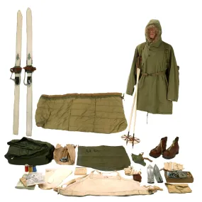 Original U.S. WWII 10th Mountain Division Skiing Troops Uniform and Equipment with Skis and Poles