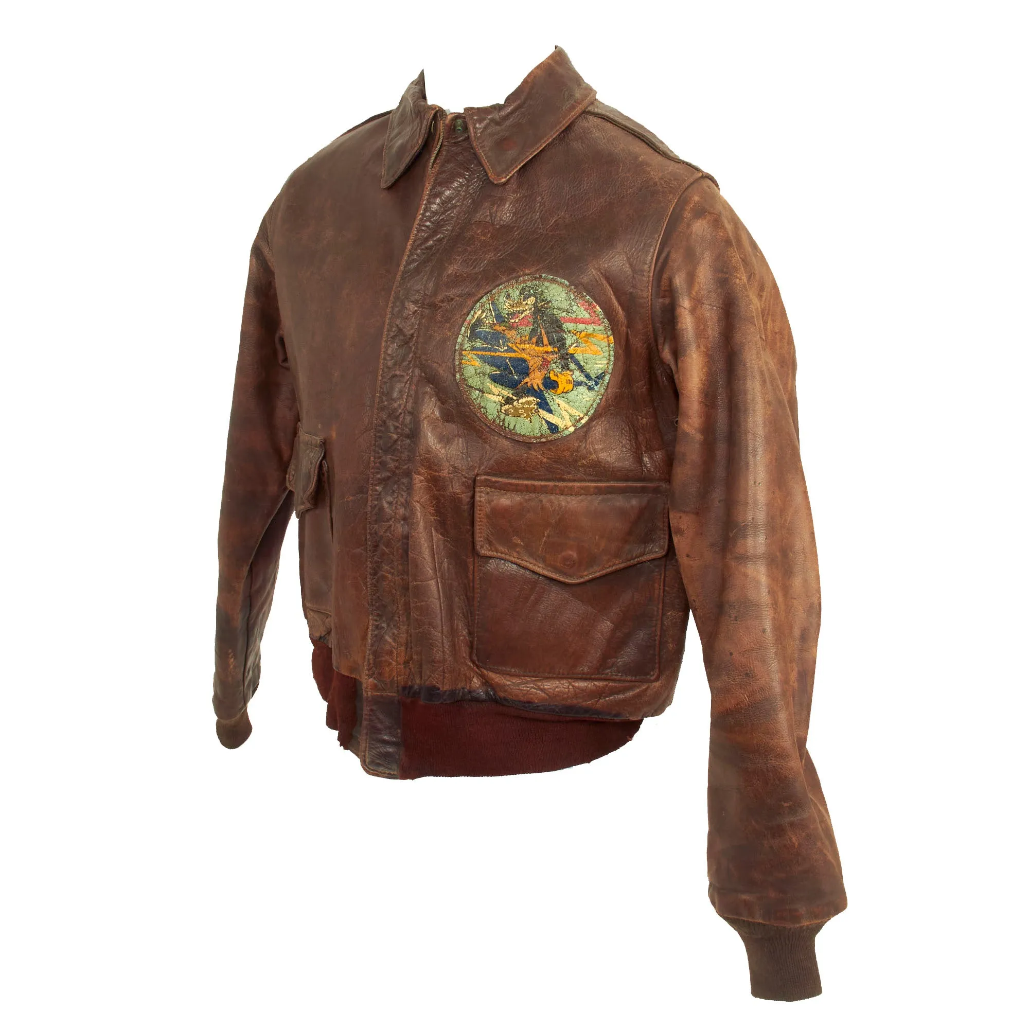 Original U.S. WWII 2nd Air Force Disney “Big Bad Wolf” Squadron Painted A-2 Leather Flight Jacket - 474th Fighter Group, 70th Fighter Wing, 9th Air Force