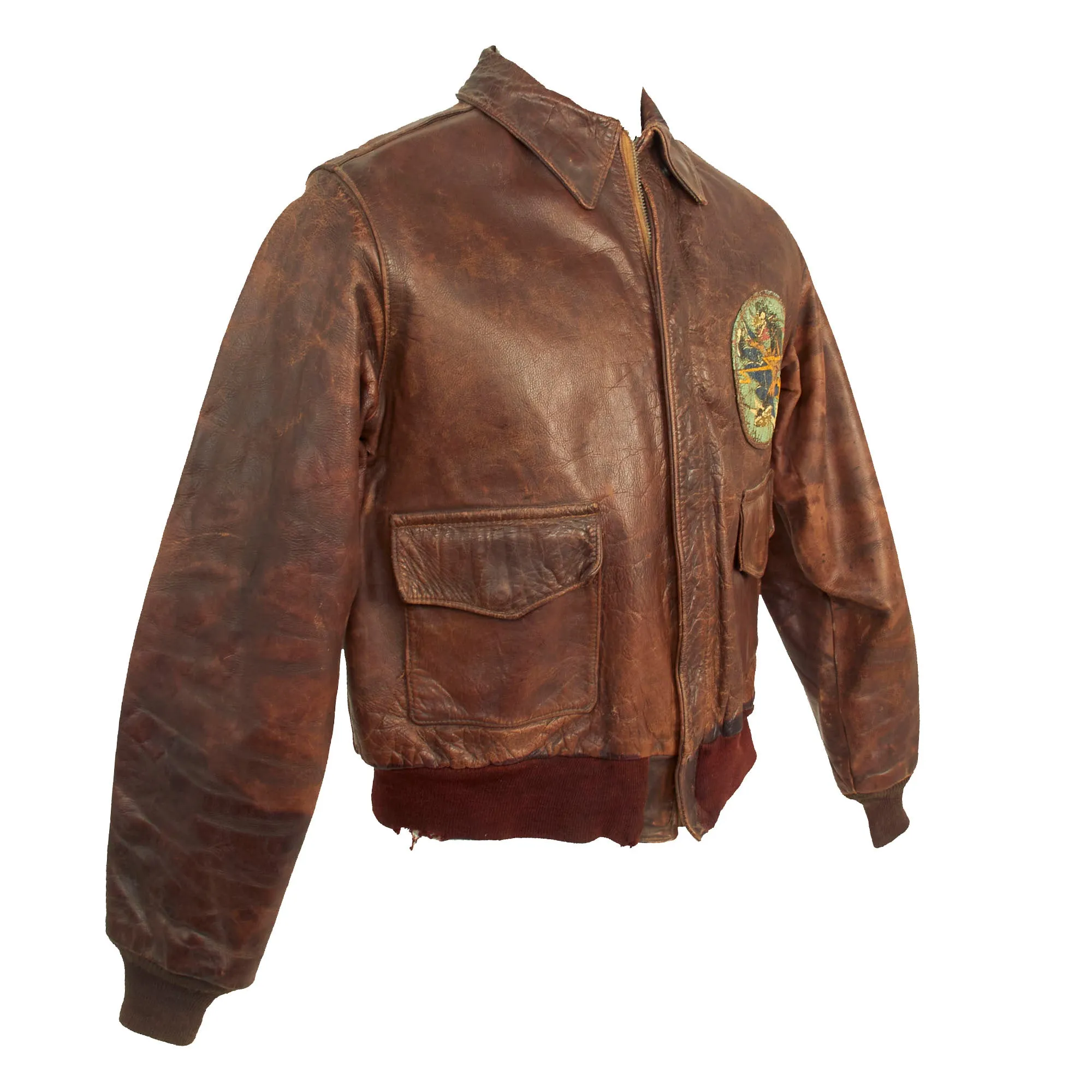 Original U.S. WWII 2nd Air Force Disney “Big Bad Wolf” Squadron Painted A-2 Leather Flight Jacket - 474th Fighter Group, 70th Fighter Wing, 9th Air Force