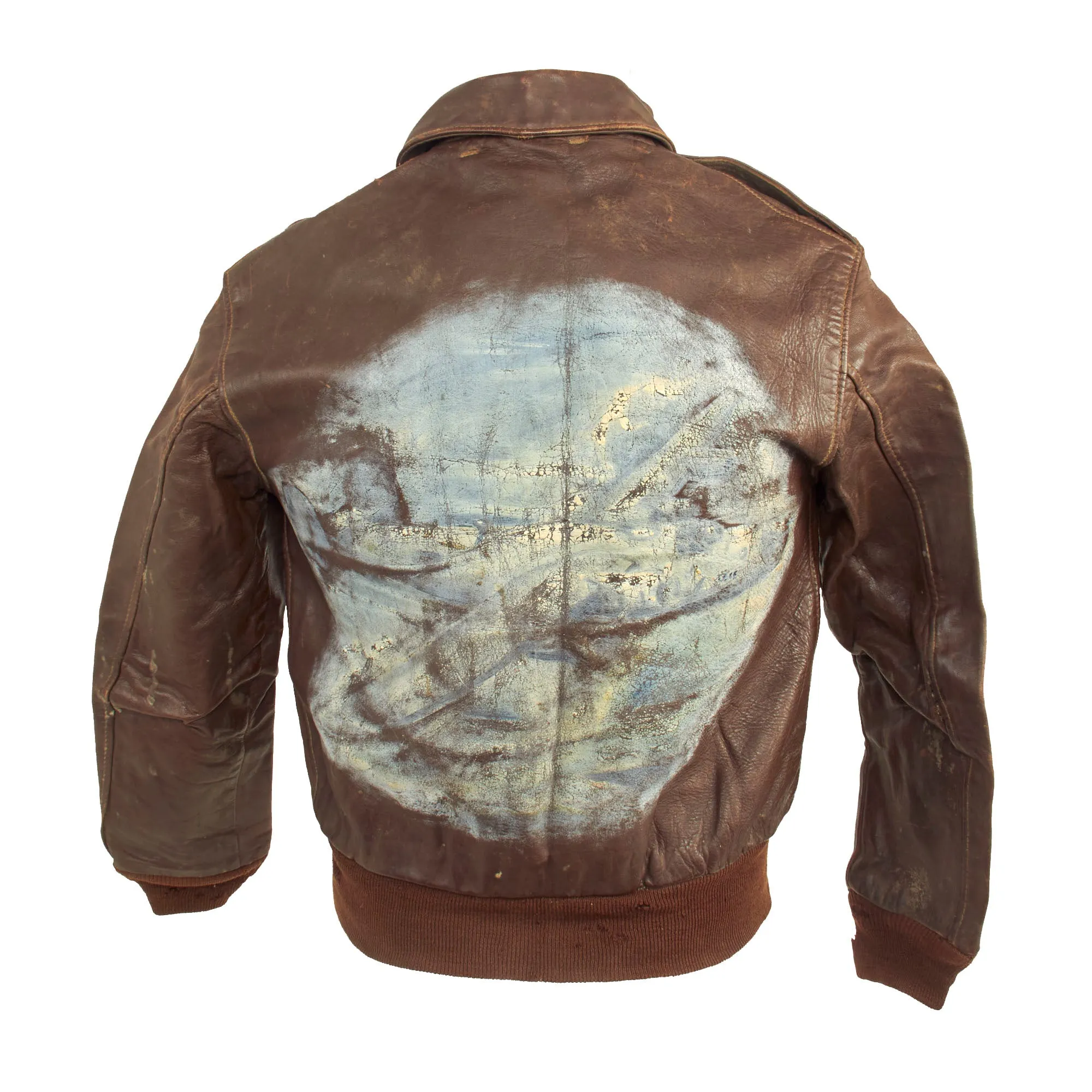 Original U.S. WWII 8th Air Force Painted A-2 Leather Flight Jacket - 453rd Bomb Group - Same as Jimmy Stewart - Lt. Anthony J. Valente