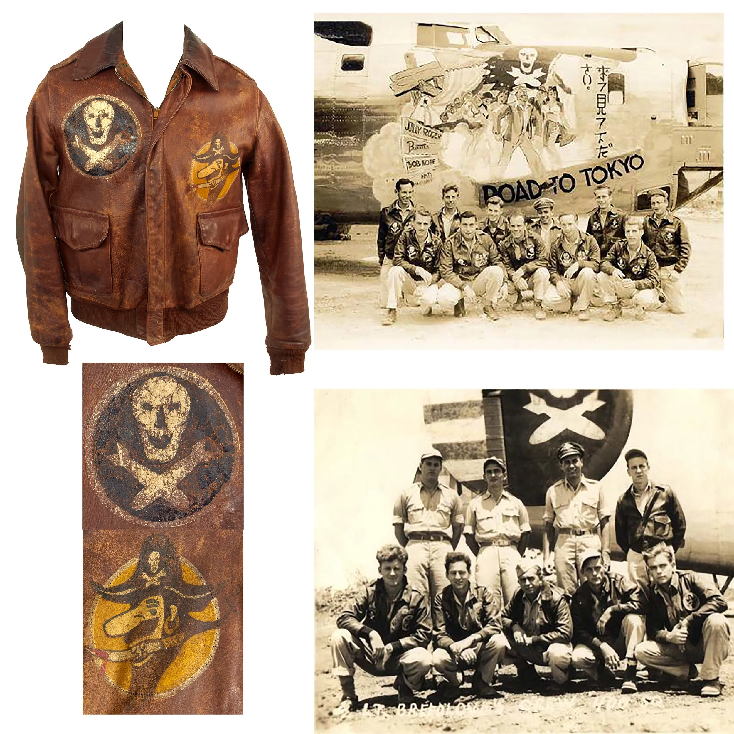 Original U.S. WWII 90th Bomb Group “Jolly Rogers” Painted A-2 Leather Flight Jacket