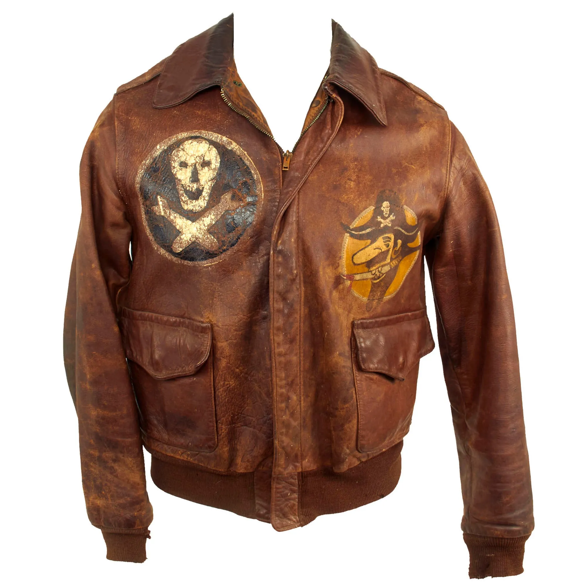 Original U.S. WWII 90th Bomb Group “Jolly Rogers” Painted A-2 Leather Flight Jacket