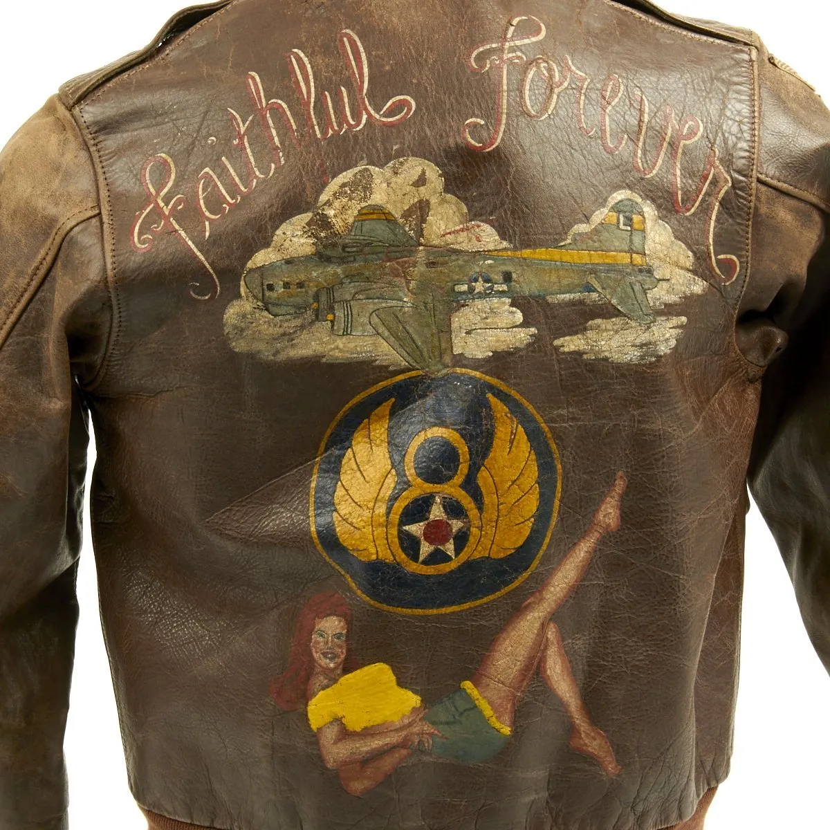 Original U.S. WWII B-17 FAITHFUL FOREVER 350th Bomb Squadron A-2 Named Flight Jacket- POW and Operation Frantic