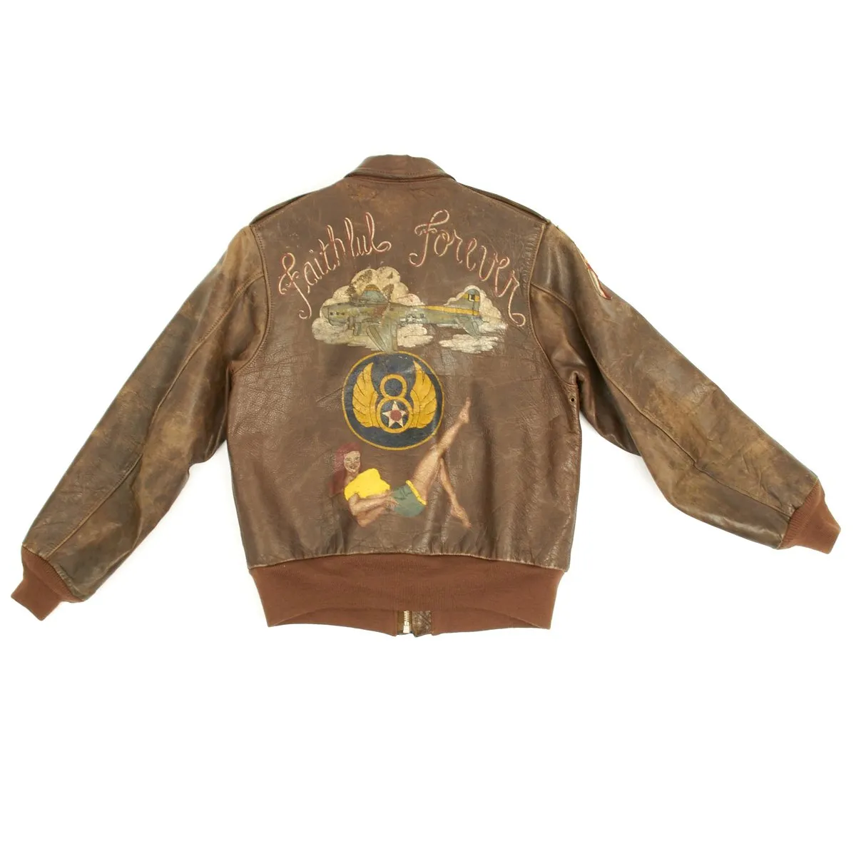 Original U.S. WWII B-17 FAITHFUL FOREVER 350th Bomb Squadron A-2 Named Flight Jacket- POW and Operation Frantic