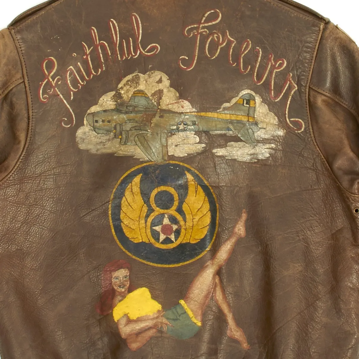 Original U.S. WWII B-17 FAITHFUL FOREVER 350th Bomb Squadron A-2 Named Flight Jacket- POW and Operation Frantic