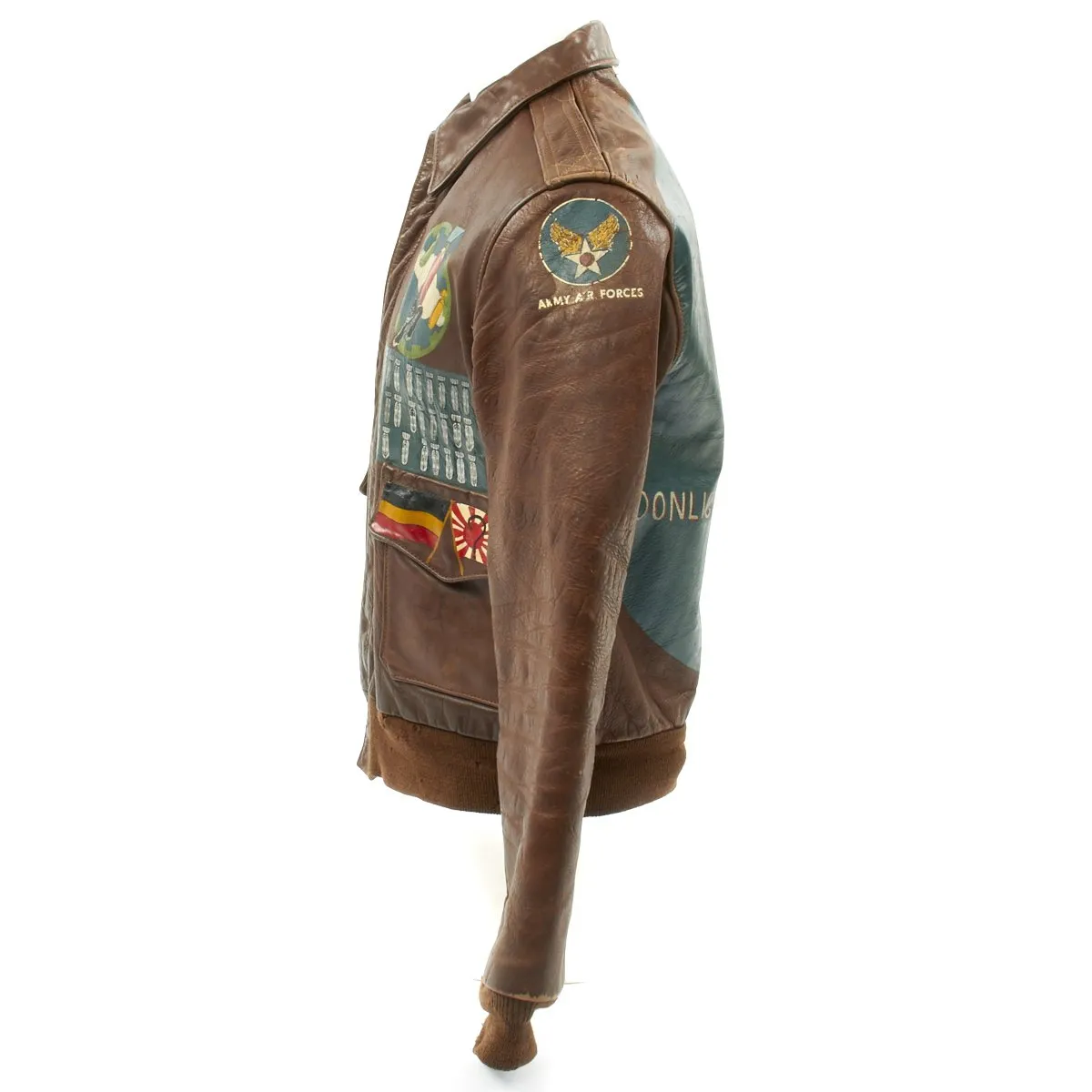 Original U.S. WWII B-17 Moonlight Mission 748th Bomb Squadron Painted A-2 Flight Jacket