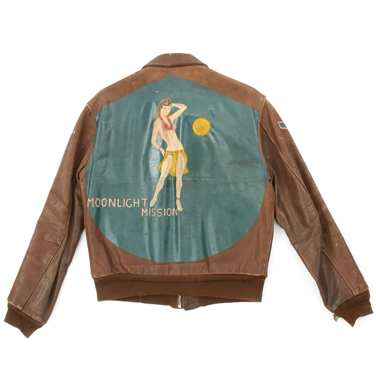 Original U.S. WWII B-17 Moonlight Mission 748th Bomb Squadron Painted A-2 Flight Jacket