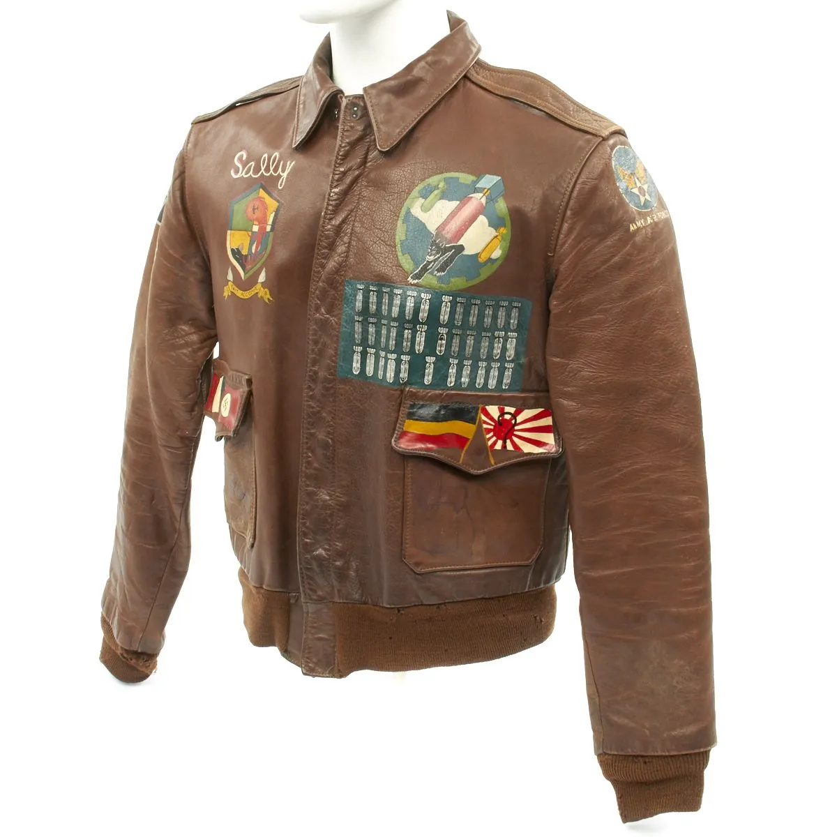 Original U.S. WWII B-17 Moonlight Mission 748th Bomb Squadron Painted A-2 Flight Jacket