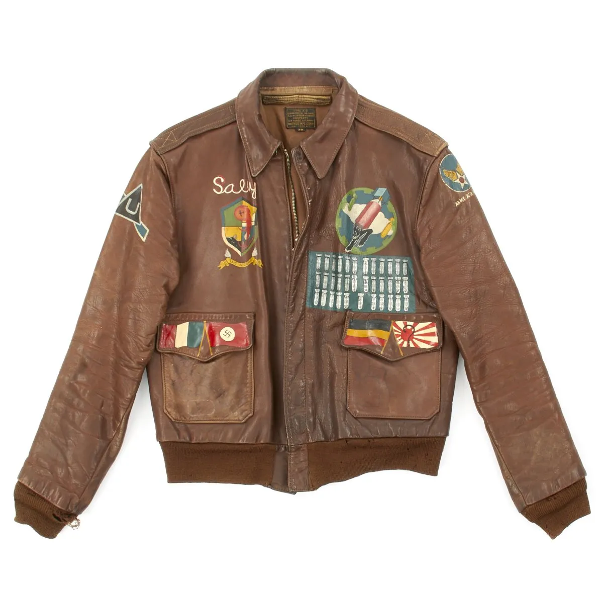 Original U.S. WWII B-17 Moonlight Mission 748th Bomb Squadron Painted A-2 Flight Jacket