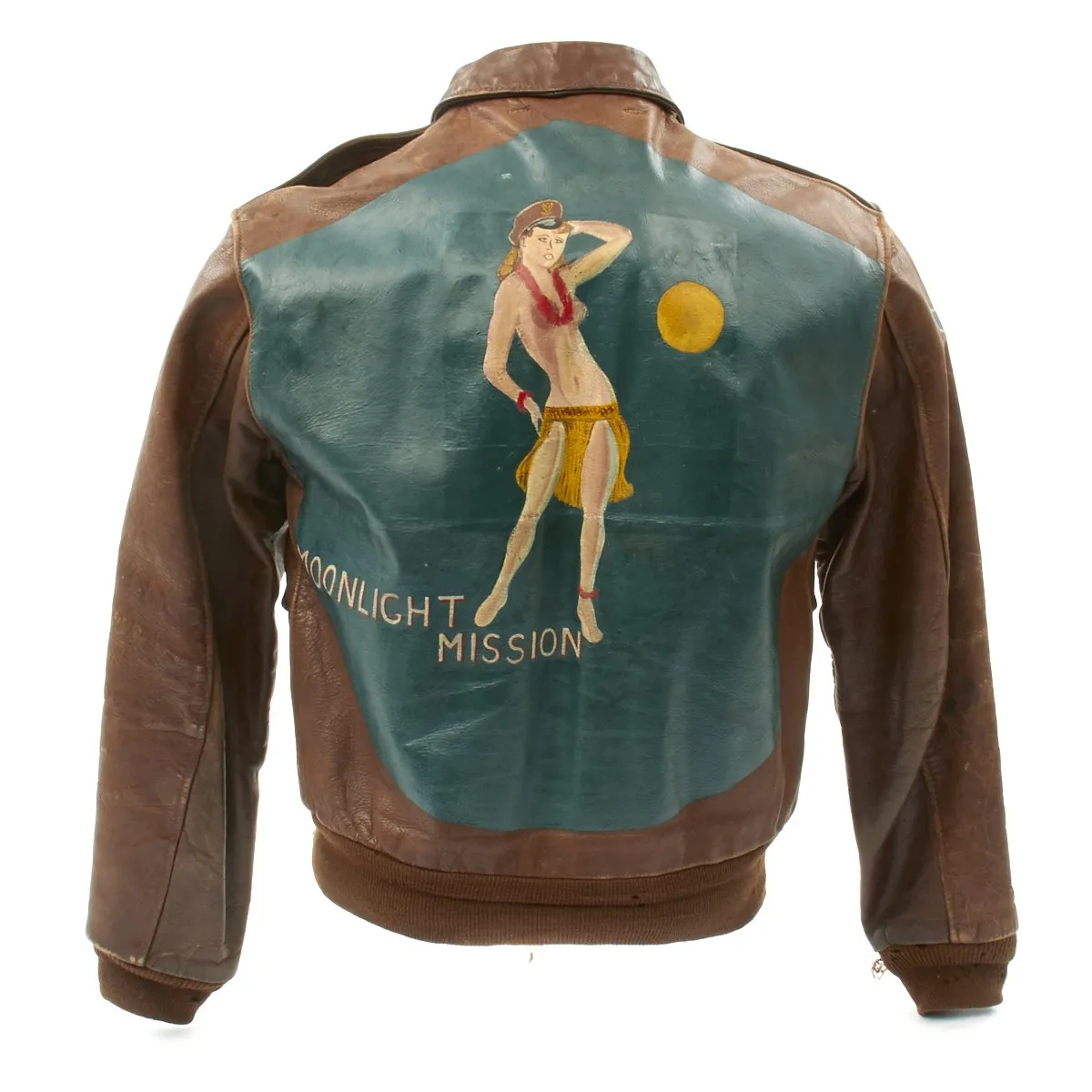 Original U.S. WWII B-17 Moonlight Mission 748th Bomb Squadron Painted A-2 Flight Jacket