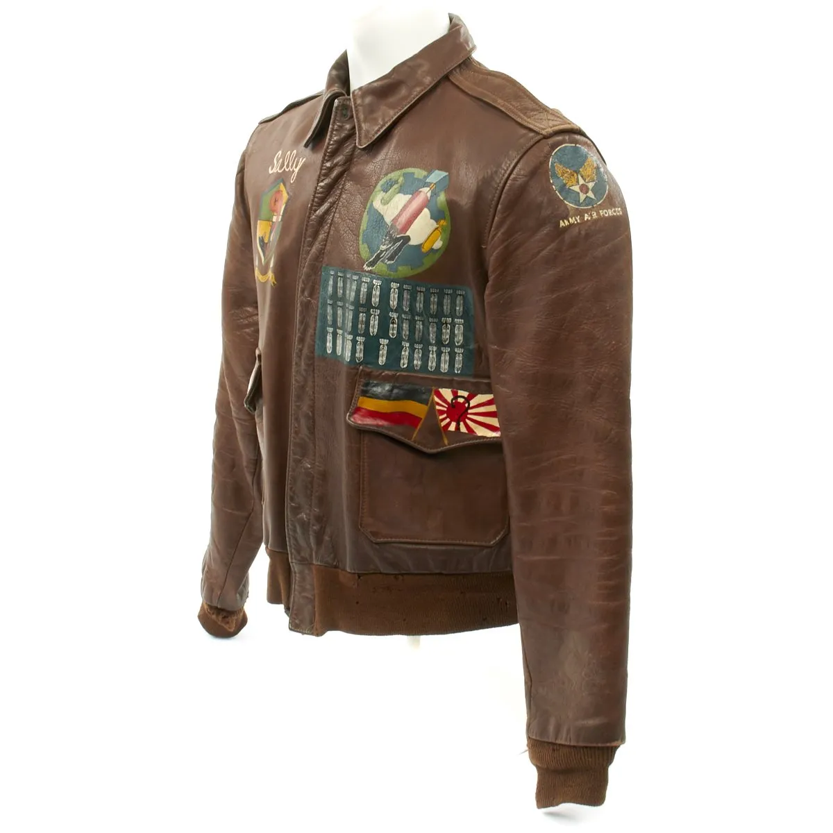 Original U.S. WWII B-17 Moonlight Mission 748th Bomb Squadron Painted A-2 Flight Jacket