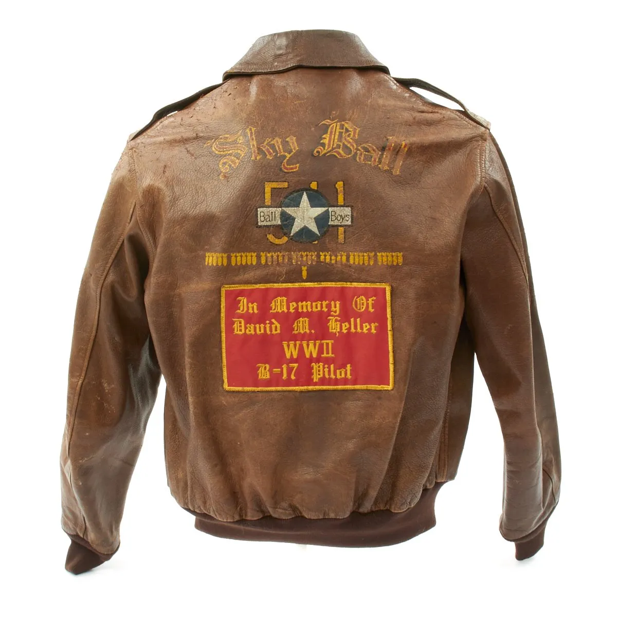 Original U.S. WWII B-17 Sky Ball 511th Bomb Squadron Ball Boys B-17 Named Pilot A-2 Flight Jacket