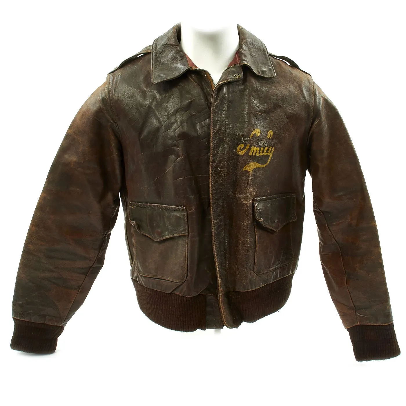 Original U.S. WWII B-17 The Character 339th Bomb Squadron Painted A-2 Flight Jacket