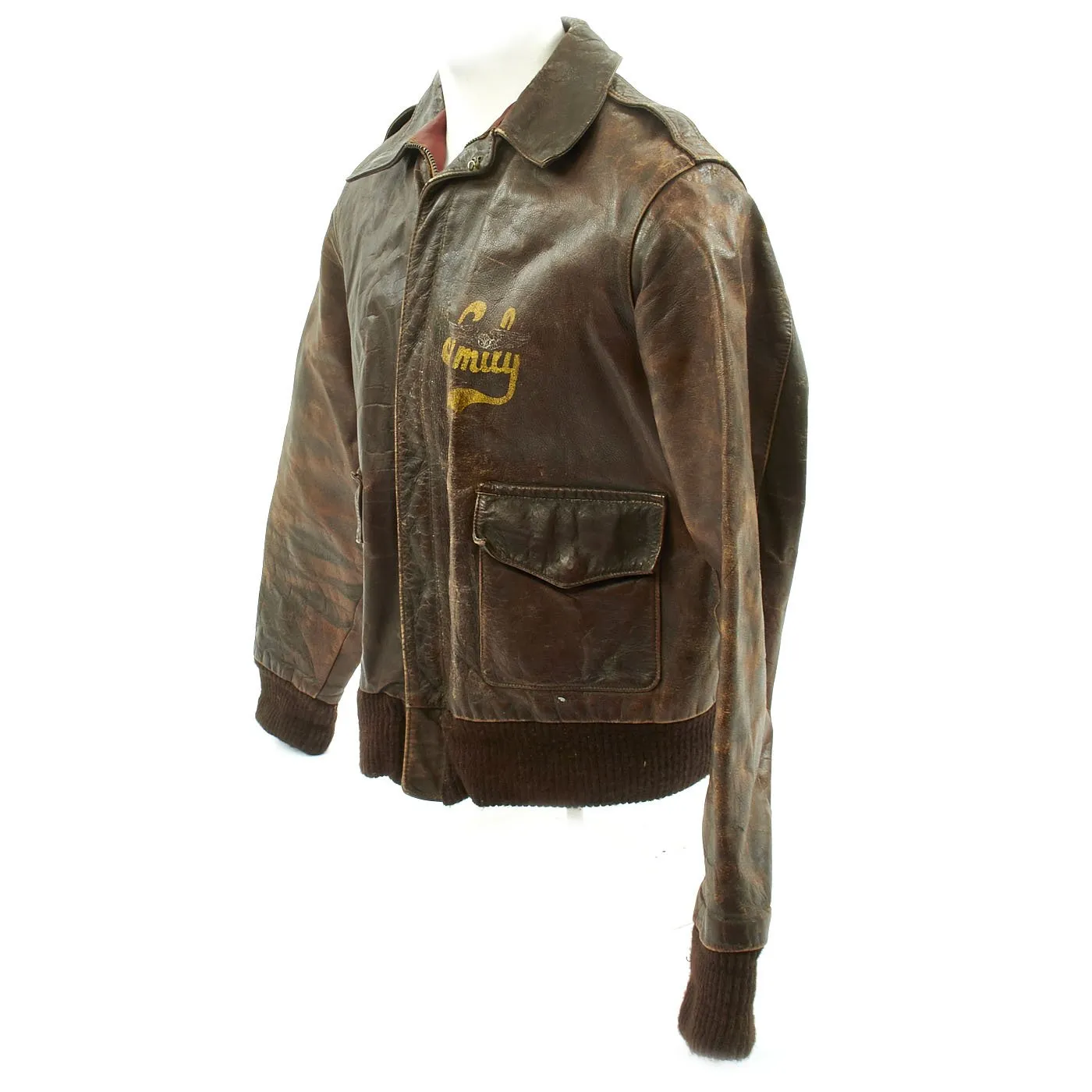 Original U.S. WWII B-17 The Character 339th Bomb Squadron Painted A-2 Flight Jacket