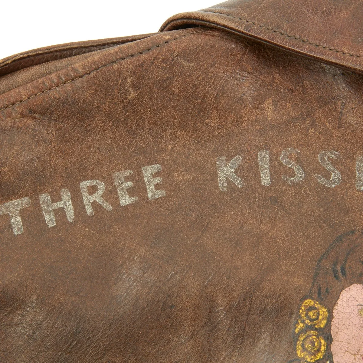 Original U.S. WWII B-24 Liberator Three Kisses for Luck Named A-2 Flight Jacket - Flying Eight Balls 44th Bomb Group