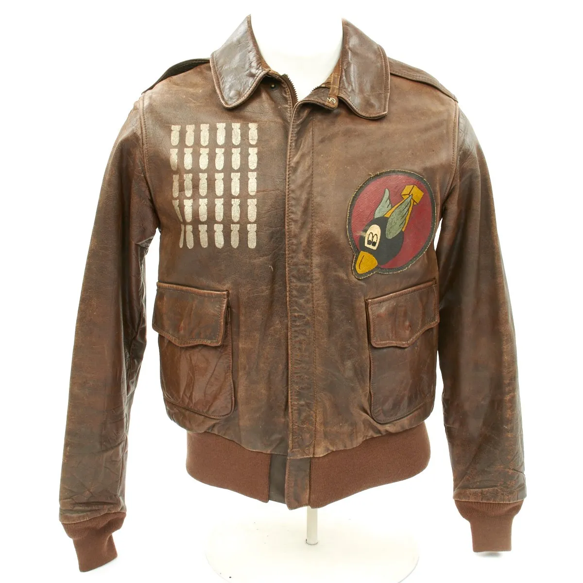 Original U.S. WWII B-24 Liberator Three Kisses for Luck Named A-2 Flight Jacket - Flying Eight Balls 44th Bomb Group