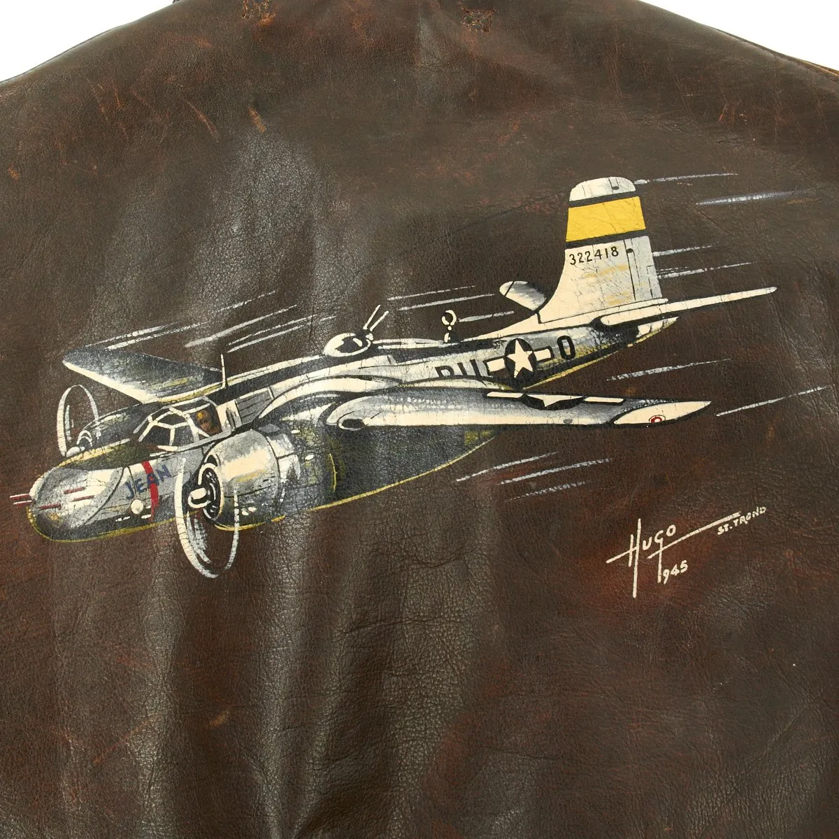 Original U.S. WWII B-26 Marauder 554th Bomb Squadron Painted A-2 Flight Jacket - Byron Hall